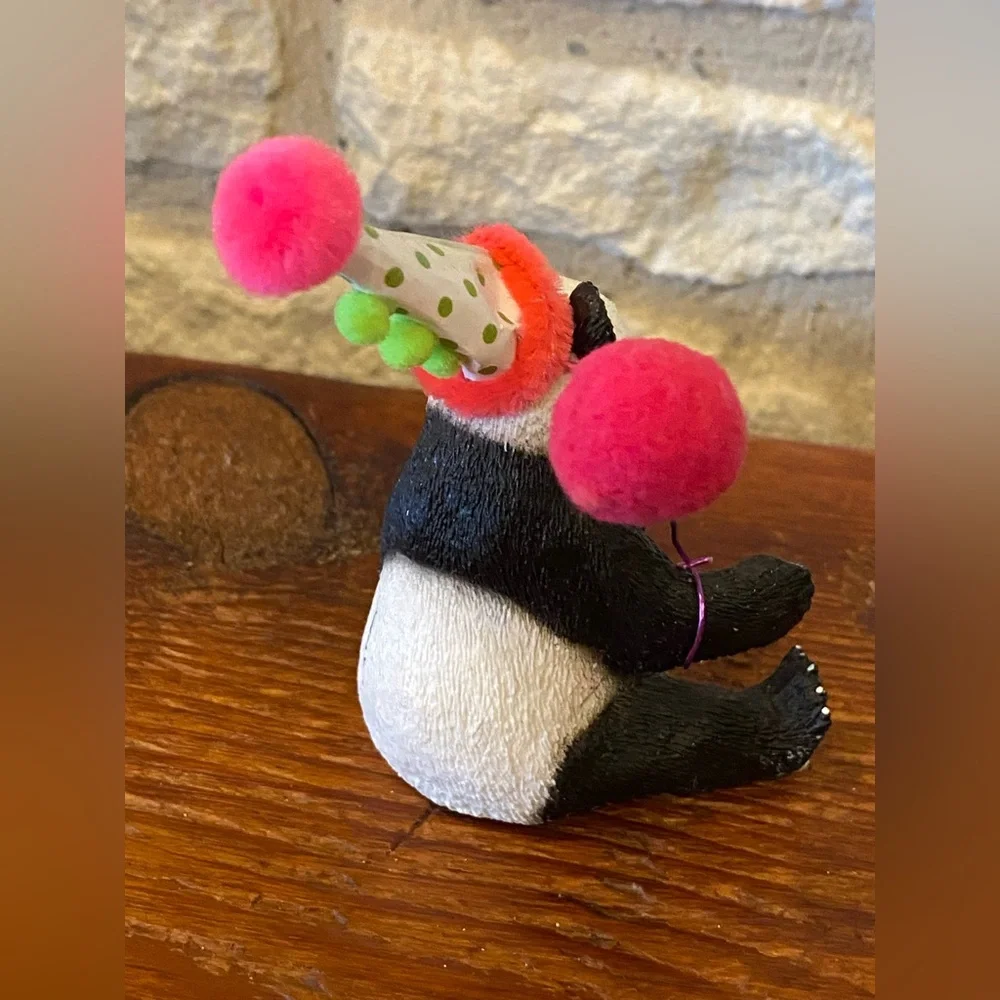 Panda Party Cake Topper Whimsical Boho Cute Party Hat and Balloon